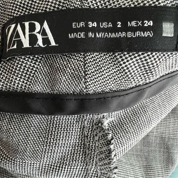 Zara Grey Plaid Work Trouser Ankle Pants Size 2 Career Pockets Workwear Preppy - Picture 5 of 5